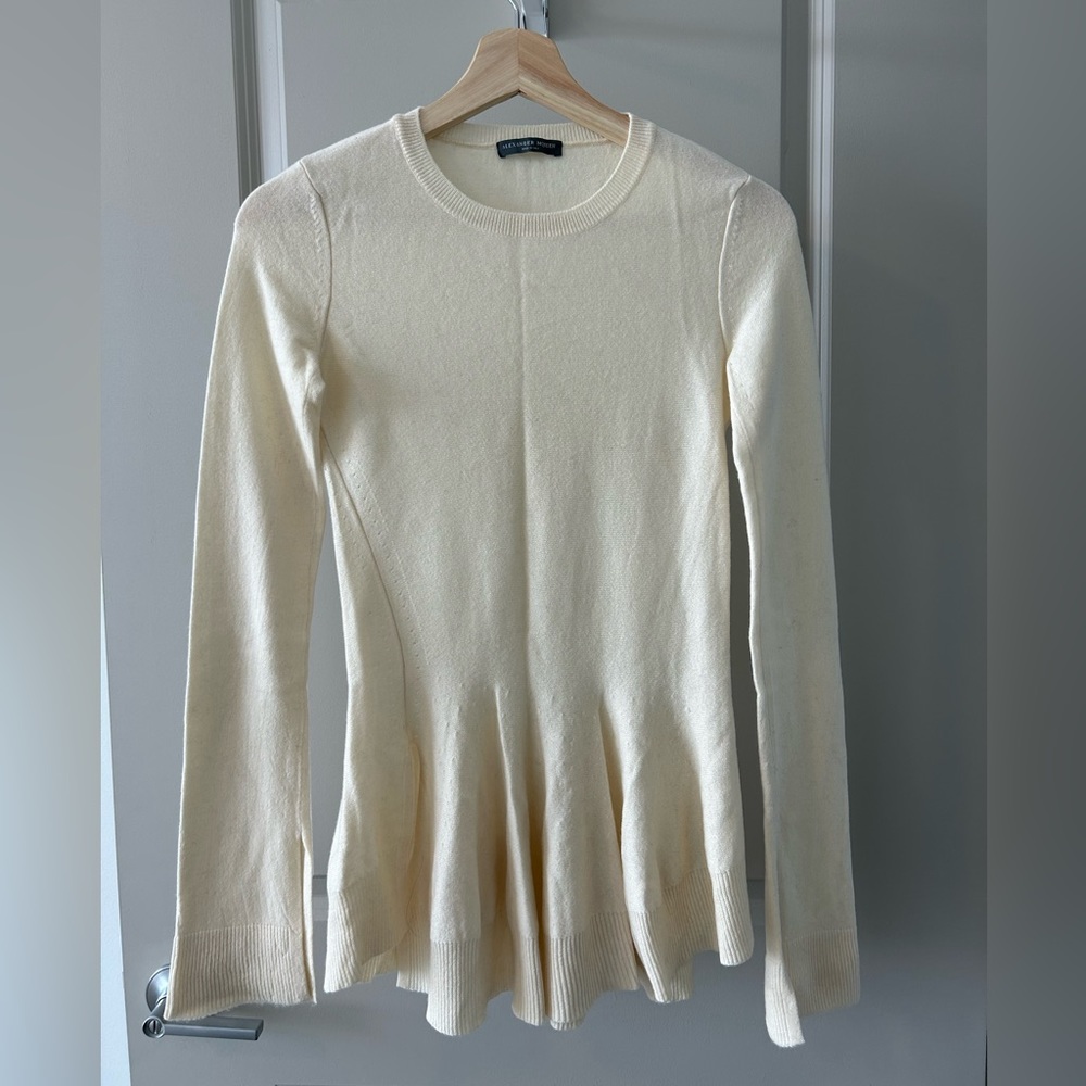 Alexander Mcqueen Sweater Ivory skater Hem long sleeve Wool/cash knit